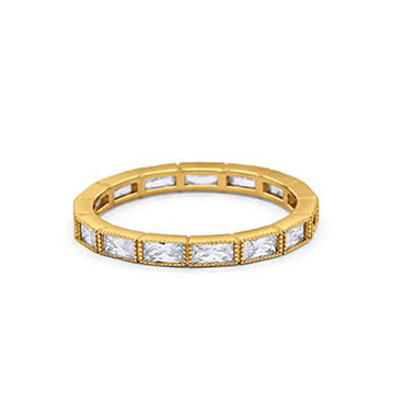 Baguette Full Eternity Wedding Band Yellow Tone, Simulated CZ 925 Sterling Silver